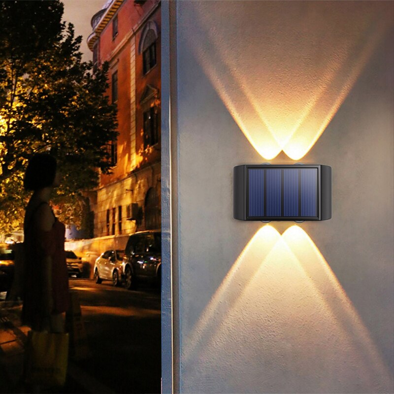 Outdoor Lighting With Outlet - 屋外ソーラーライト 4LED 6LED 8LED 上下発光庭の装飾屋外ライト暖かい光防水壁ランプ