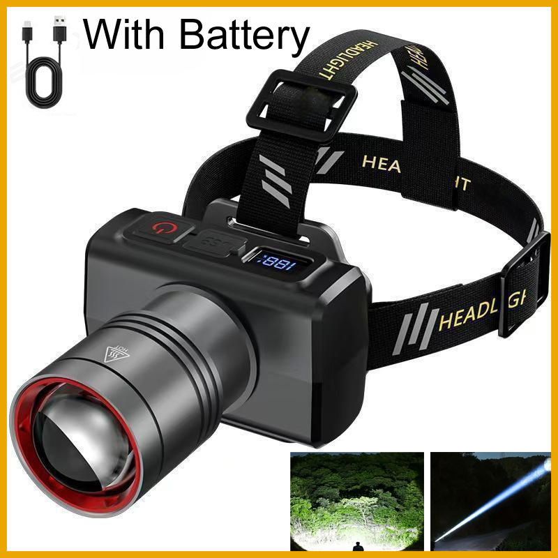 Outdoor Lighting Motion Sensor - 2026 LEDデジタル充電式ヘッドランプ 超高輝度ヘッドLEDライト モーションセンサー懐中電灯 アウトドアキャンプ用フラッシュランタン