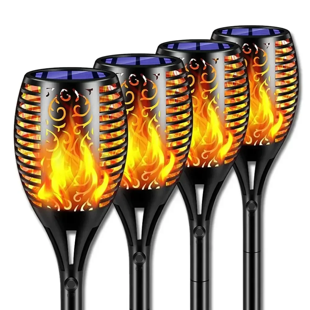 Fire Torch Solar - 屋外ソーラーガーデントーチライト、揺らめく炎、96 LED、防水、景観芝生ランプ、パス照明装飾
