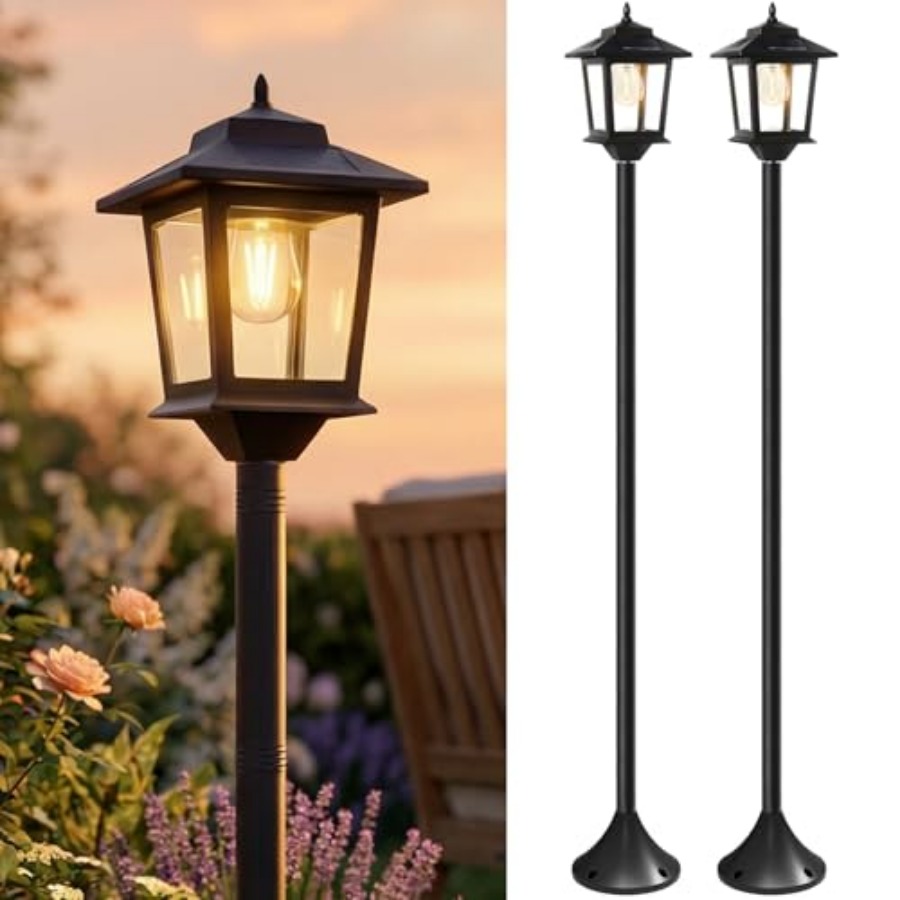 Outdoor Lighting Patio - 屋外ソーラーポストライト、2個パック63インチ夕暮れから夜明けまで点灯するソーラーランプポスト、防水フロアランプ、パティオ用ウォームホワイトポールライト