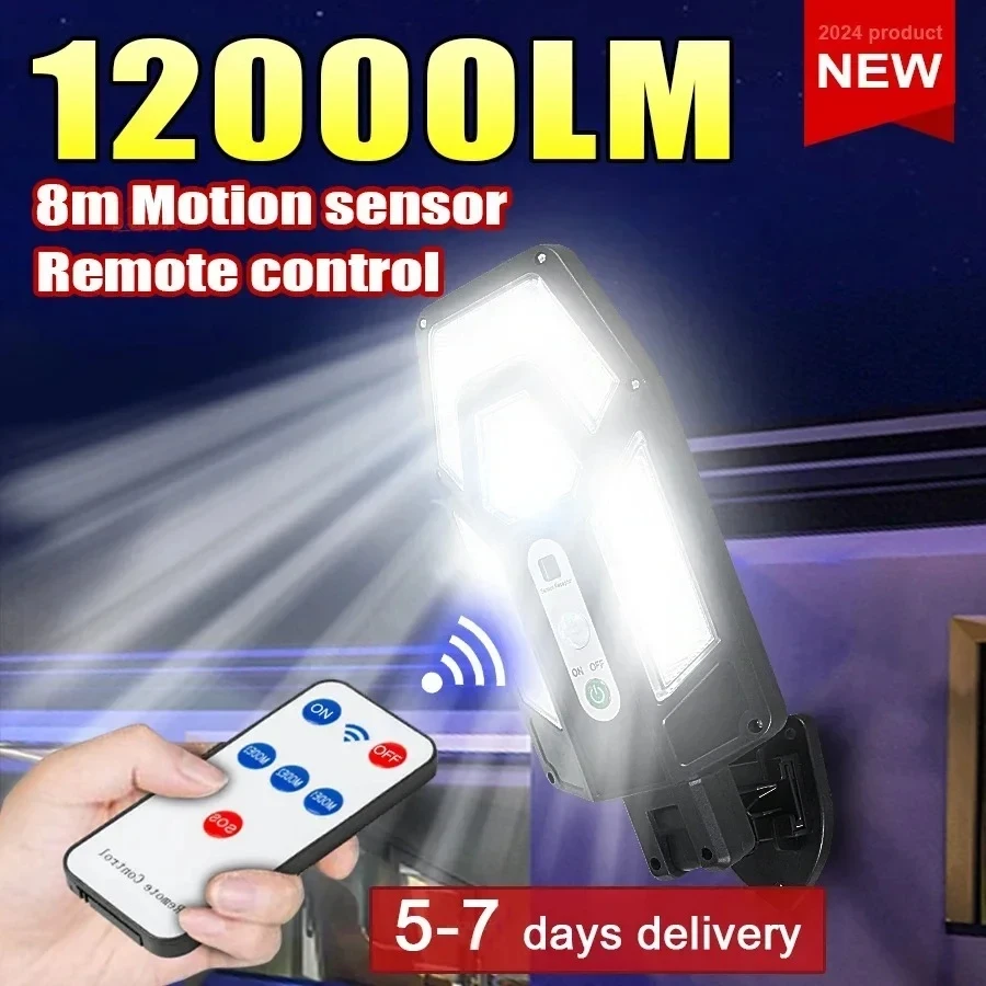Outdoor Lighting Under Pergola - 12000LM強力ソーラーウォールランプ、リモコン付き屋外IP65防水LED投光器、センサー付きガーデンヤードランタン街路灯