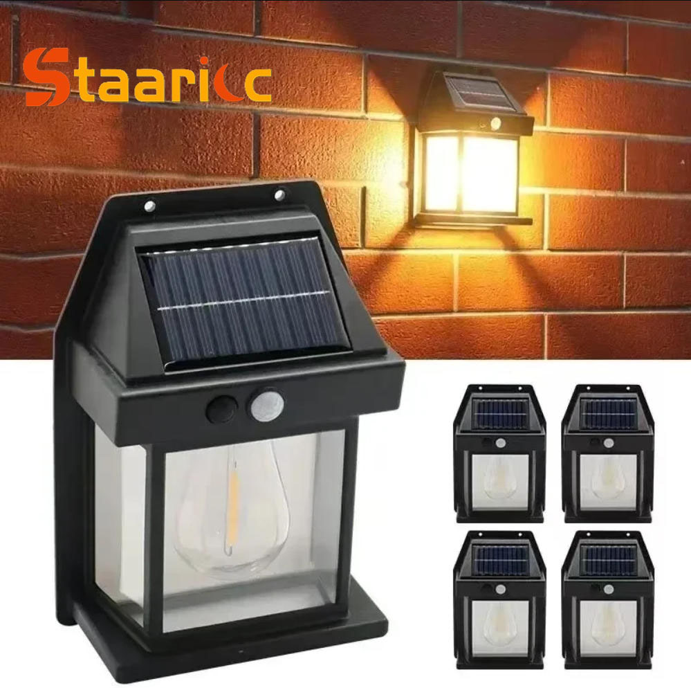 Outdoor Lighting Garage - 屋外ソーラータングステンウォールライト、モーションセンサー付きIP65防水LED安全灯、パティオ、屋外デッキ、ポーチ、納屋、ガレージ用