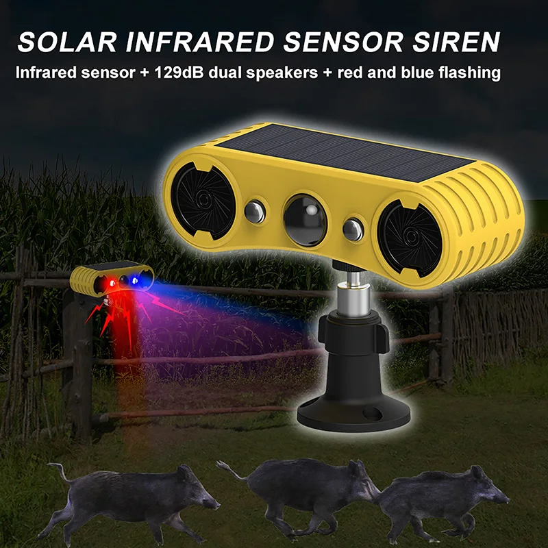 Outdoor Lighting Motion Sensor - ソーラーモーションセンサーアラームLED赤＆青ストロボライト18650バッテリー屋外動物撃退装置運転セキュリティ警告システム