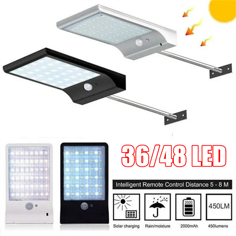 Outdoor Lighting With Outlet - ソーラーウォールライト屋外防水36/48 LED太陽光発電モーションセンサー壁ランプ庭の通路用の取り付けポール付き