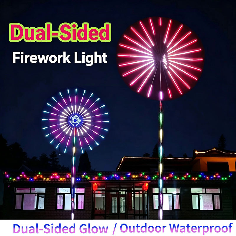 Outdoor Lighting Year Round - 24本チューブ型新年用RGB花火スパークラー、デュアルスピーカー、サウンドアクティブ、APPリモートコントロール、防水屋外ライト