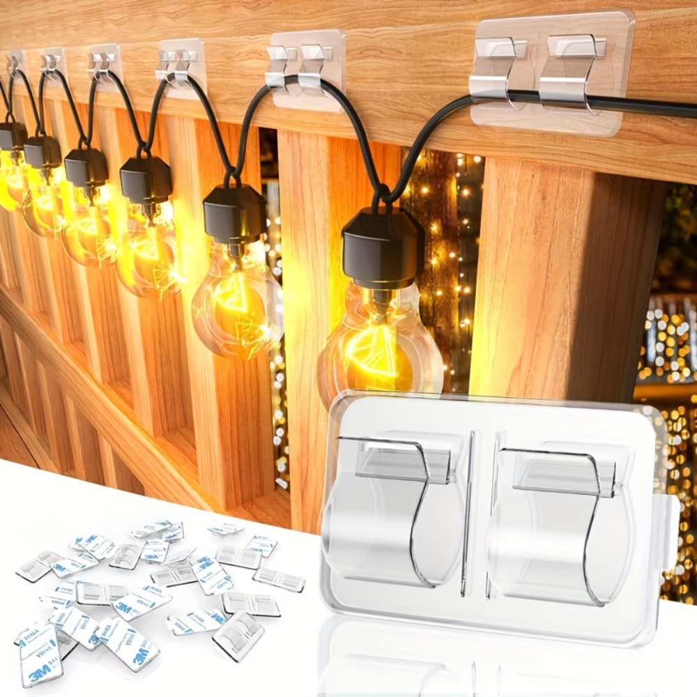 Outdoor Lighting Cable - 屋外ストリングライト用の粘着フック,透明なクリップ,耐久性,吊り下げ,ケーブル管理,クリスマスライト,4個,10個