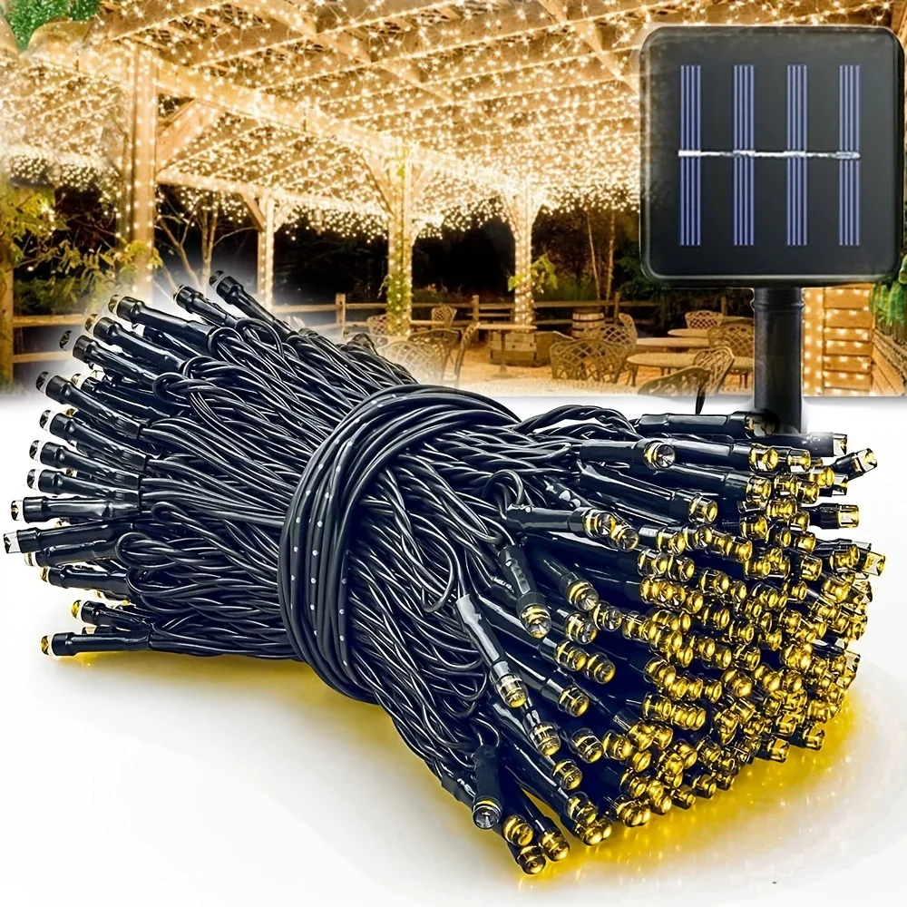 Outdoor Lighting Under Pergola - 100 LEDストリングライト,ソーラーパワー,8モード,防水IP65,庭,パティオ,パーティー,庭,クリスマス,イースター装飾