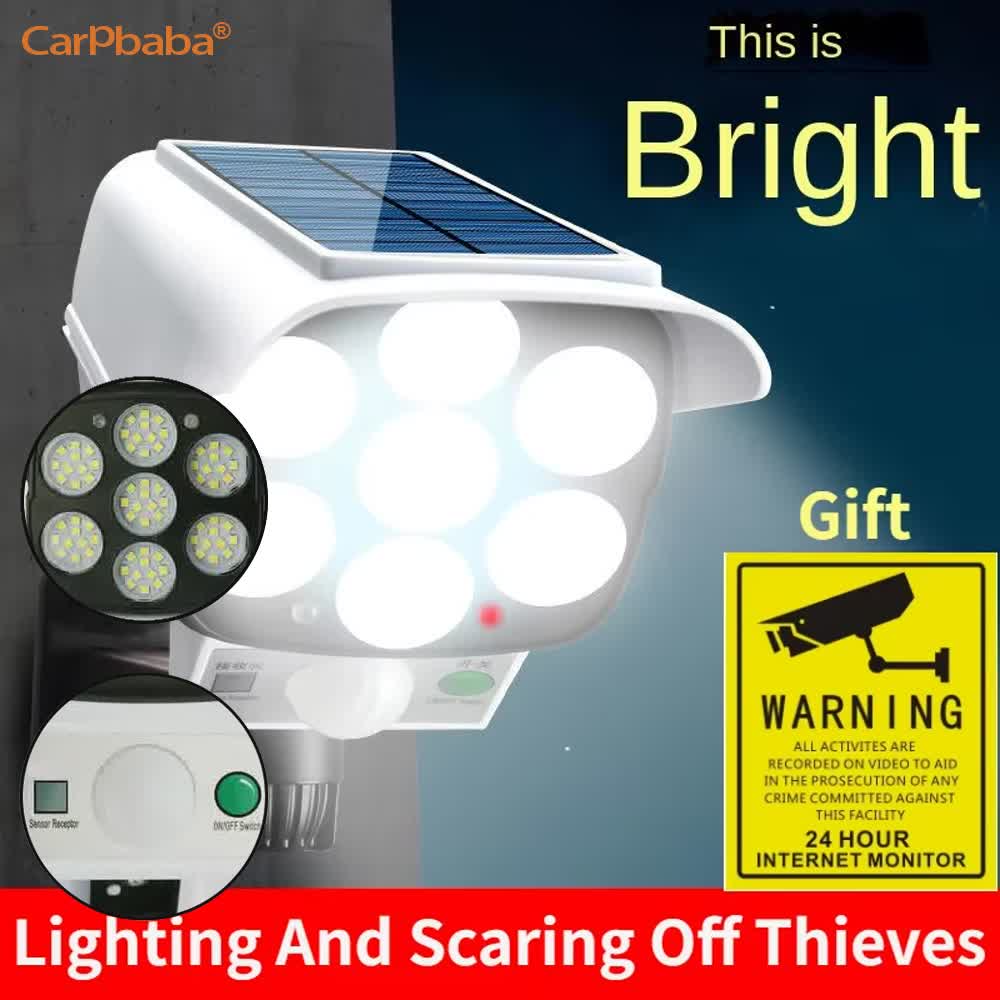 Outdoor Lighting Motion Sensor - 屋外ソーラーライト人感センサーセキュリティダミーカメラワイヤレス投光器IP65防水77LEDランプ3モード家庭用ガーデン用