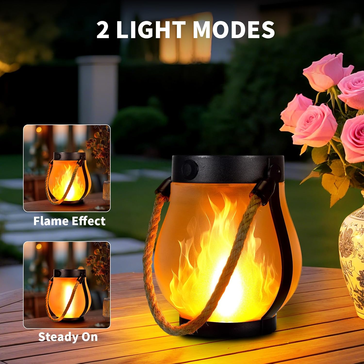 2パック ソーラーフレームランタン、ちらつきLEDハンギング - Fire Torch Solar のレビューと価格