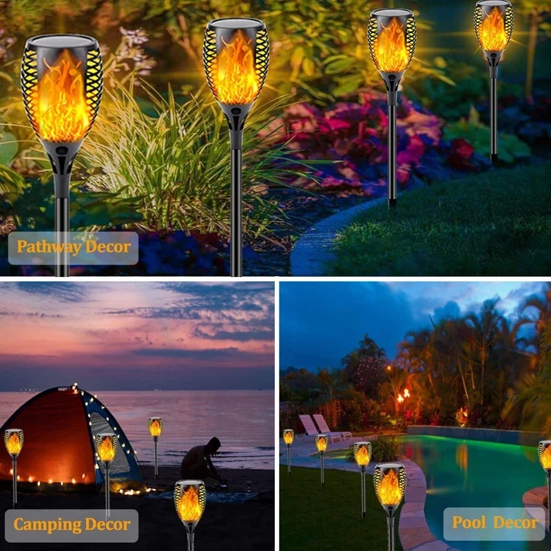 96 LED 屋外ソーラートーチライト防水ガーデンパティオち - Fire Torch Solar のレビューと価格
