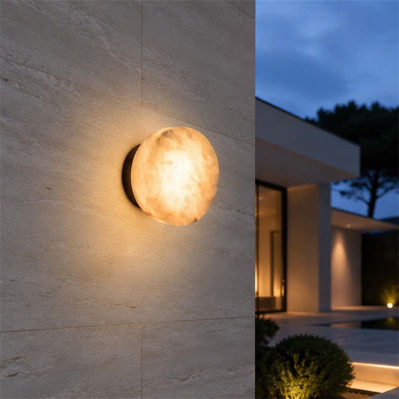 屋外IP65防水アラバスター製ウォールスコンス、丸型クラウド - Outdoor Lighting Year Round のレビューと価格