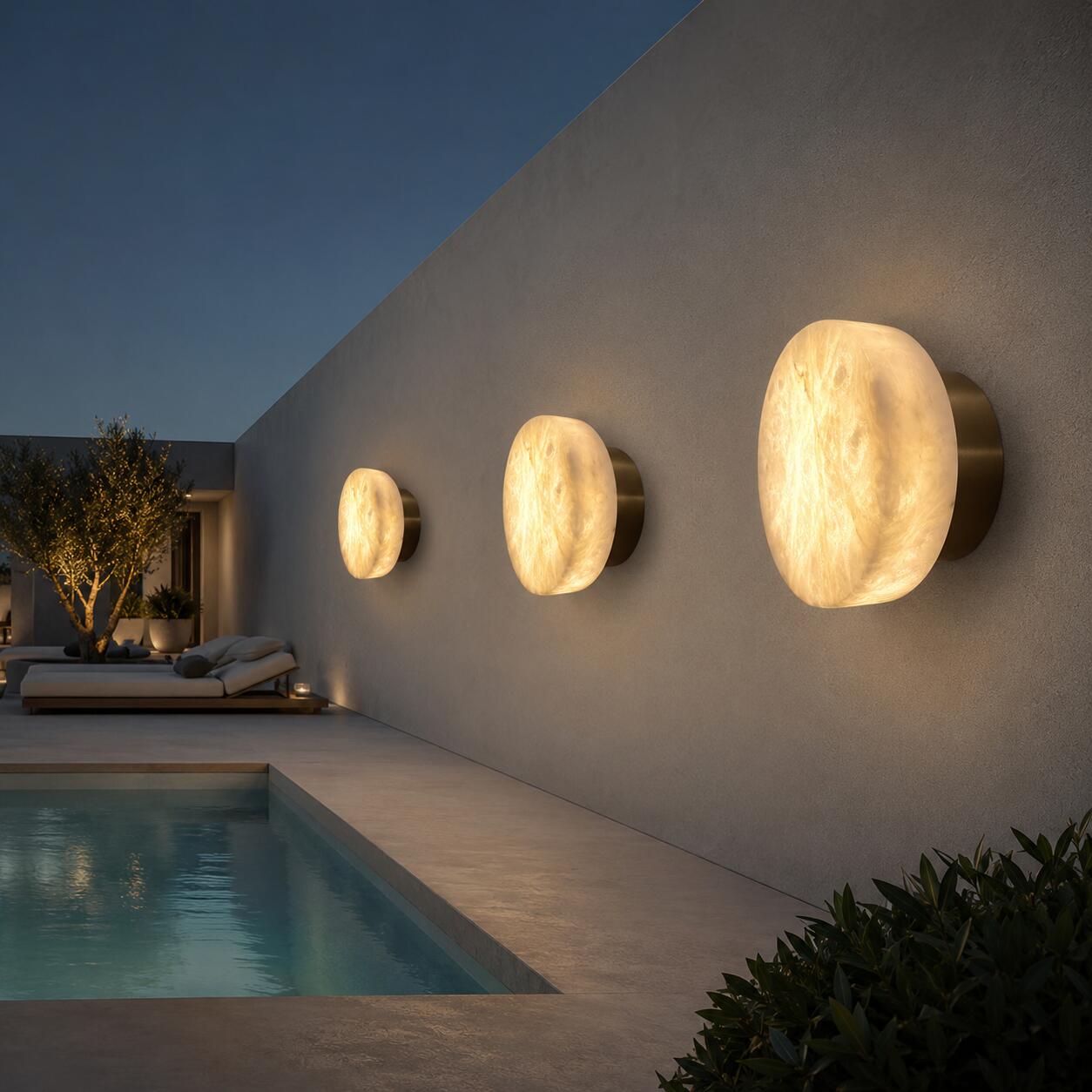 屋外IP65防水アラバスター製ウォールスコンス、丸型クラウド - Outdoor Lighting Year Round のレビューと価格