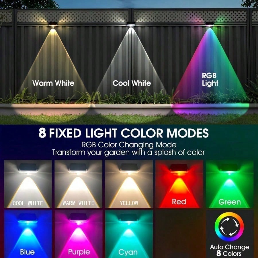 4個入りソーラーフェンスライト、屋外用防水仕様。RGBカラー - Outdoor Lighting For Steps のレビューと価格