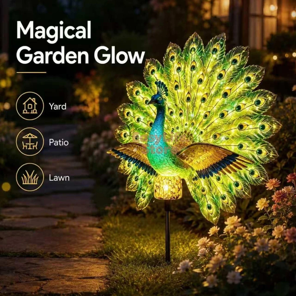 ソーラーピーコックガーデンスカルプチャー、自動点灯LED付き - Outdoor Lighting And Landscape のレビューと価格