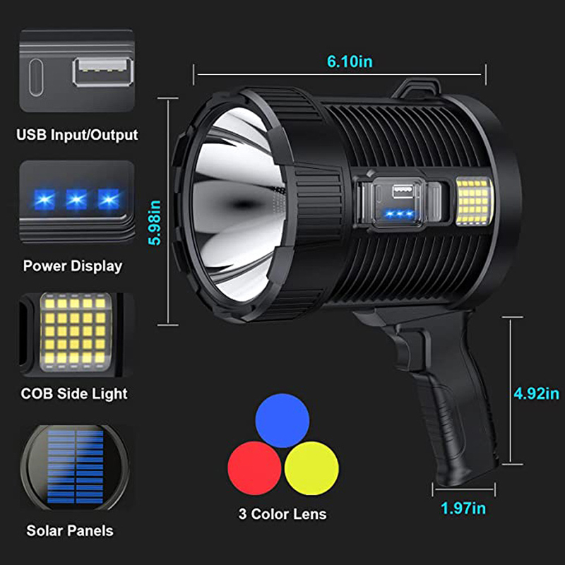 XHP90 超高輝度 LED 懐中電灯 XHP70 COB  - Fire Torch Solar のレビューと価格