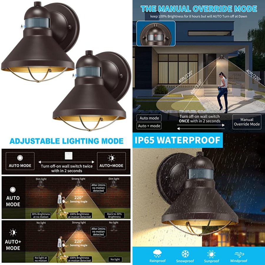 2個パック モーションセンサー付き屋外LEDウォールスコンス - Outdoor Lighting Motion Sensor のレビューと価格