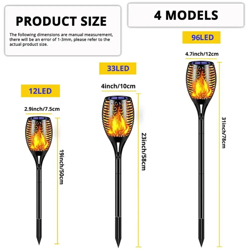 屋外ソーラーガーデントーチライト、揺らめく炎、96 LED、 - Fire Torch Solar のレビューと価格