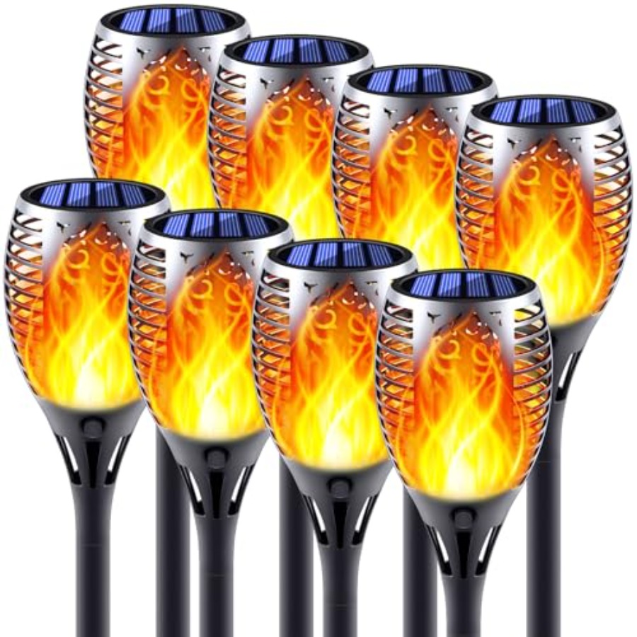 ちらつき炎付きソーラートーチライト、炎効果ガーデンライト、自 - Fire Torch Solar のレビューと価格