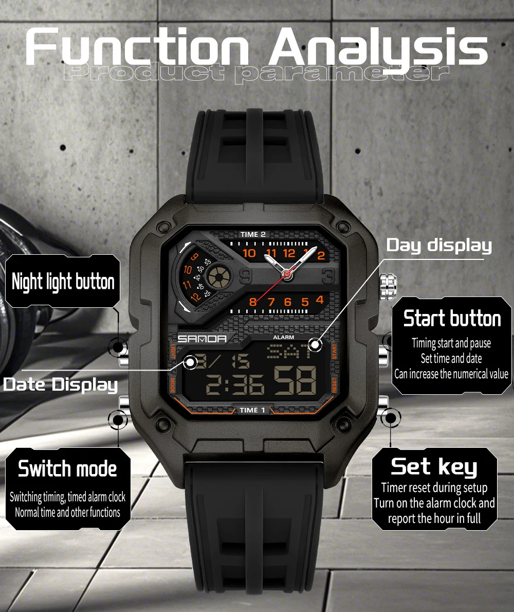 SANDA 6278 多機能スクエアファッション電子時計トッ - Outdoor Lighting Timer のレビューと価格