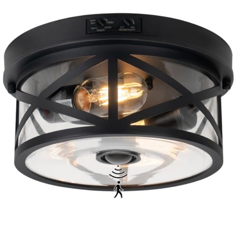モーションセンサー屋外天井照明、調節可能な黒色フラッシュマウ - Outdoor Lighting Motion Sensor のレビューと価格