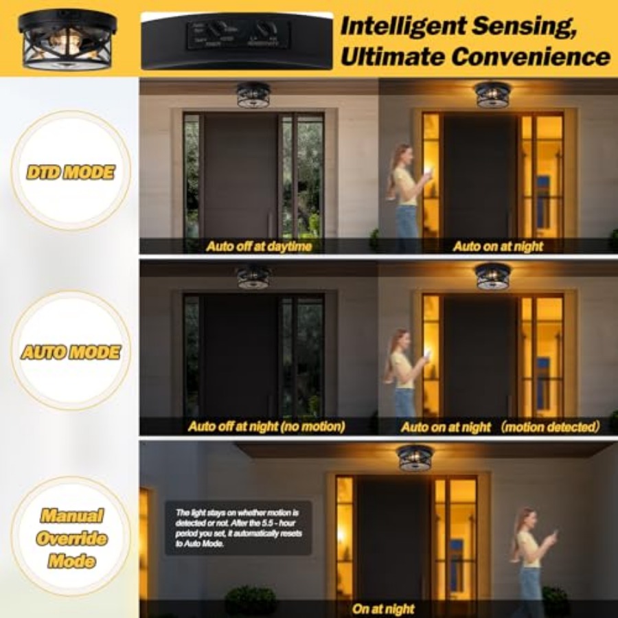 モーションセンサー屋外天井照明、調節可能な黒色フラッシュマウ - Outdoor Lighting Motion Sensor のレビューと価格