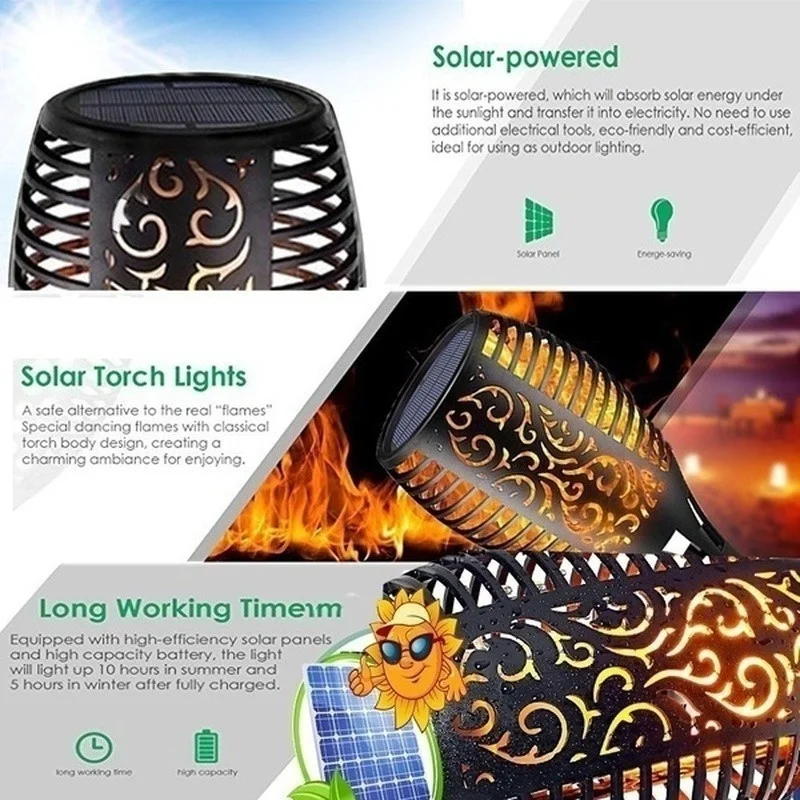 1/2/4/6/8/10 個太陽の炎トーチライトちらつき光防 - Fire Torch Solar のレビューと価格